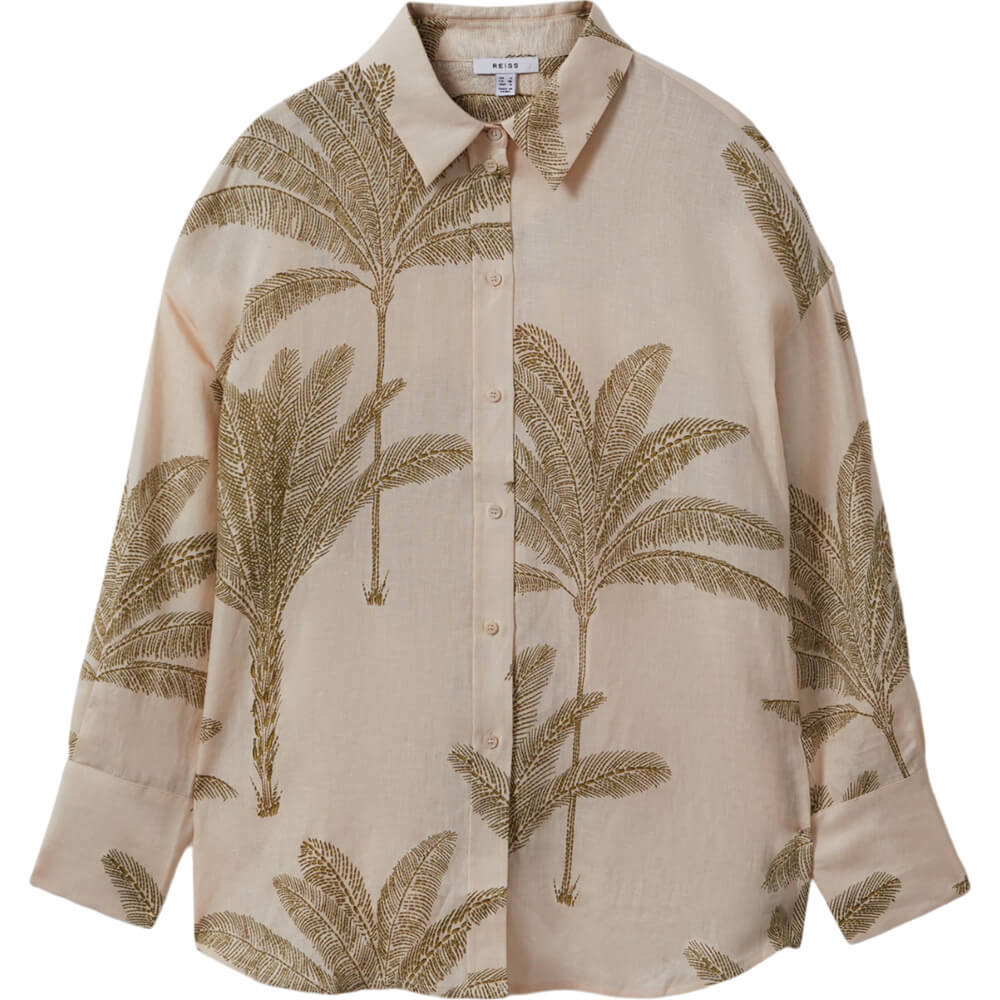 REISS OSKIA Linen Tropical Print Shirt